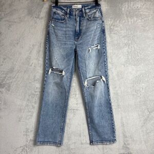 Abercrombie & Fitch Ankle Straight Ultra High Rise Distressed Jeans 26/2 Blue